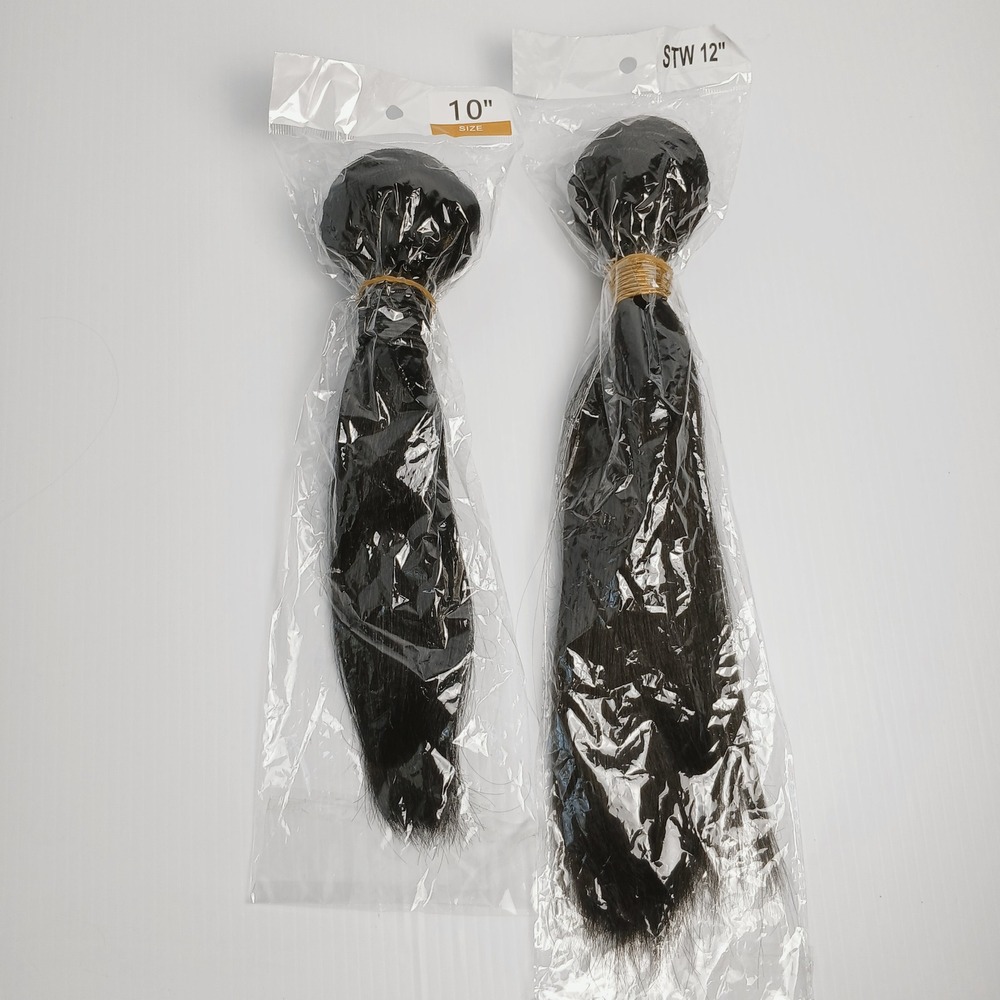 Straight Human Hair Bundles 10" and 12" Natural Black Sew In Weft Extensions